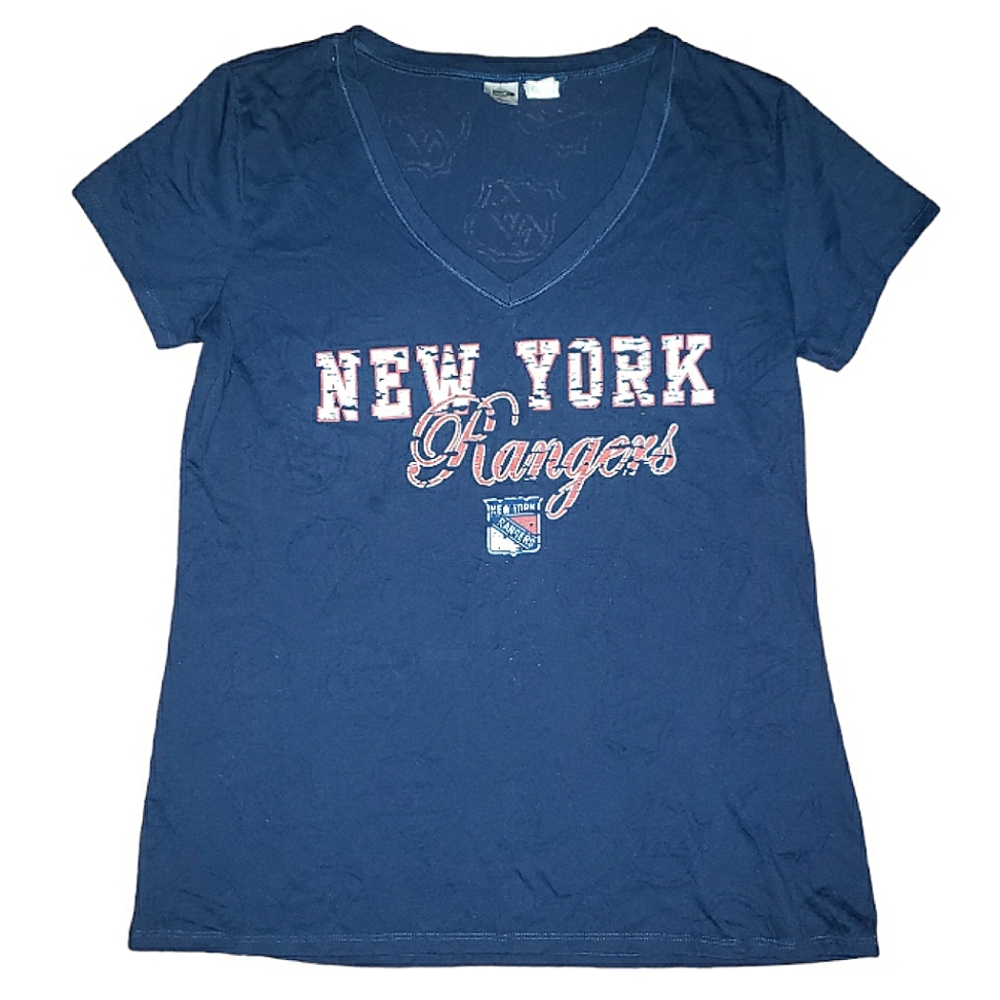 Concepts Sports New York Rangers Burn Out Graphic Logo NHL Sheer Blue T-Shirt L